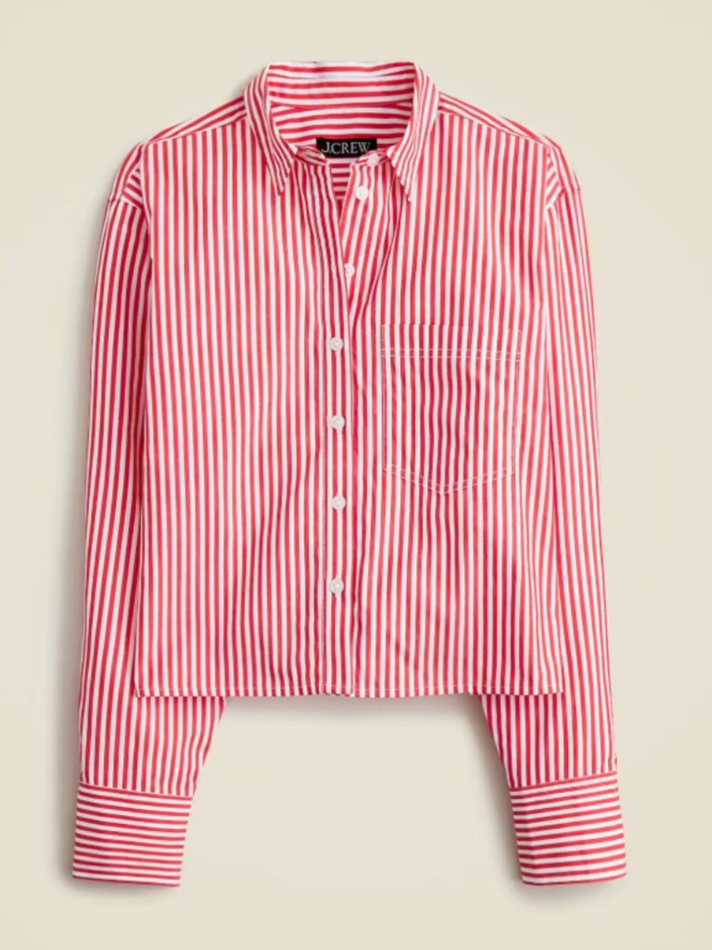 J. Crew Cropped Button-Up Shirt in Bartram Stripe Classic Fit Preppy Coastal 10P
